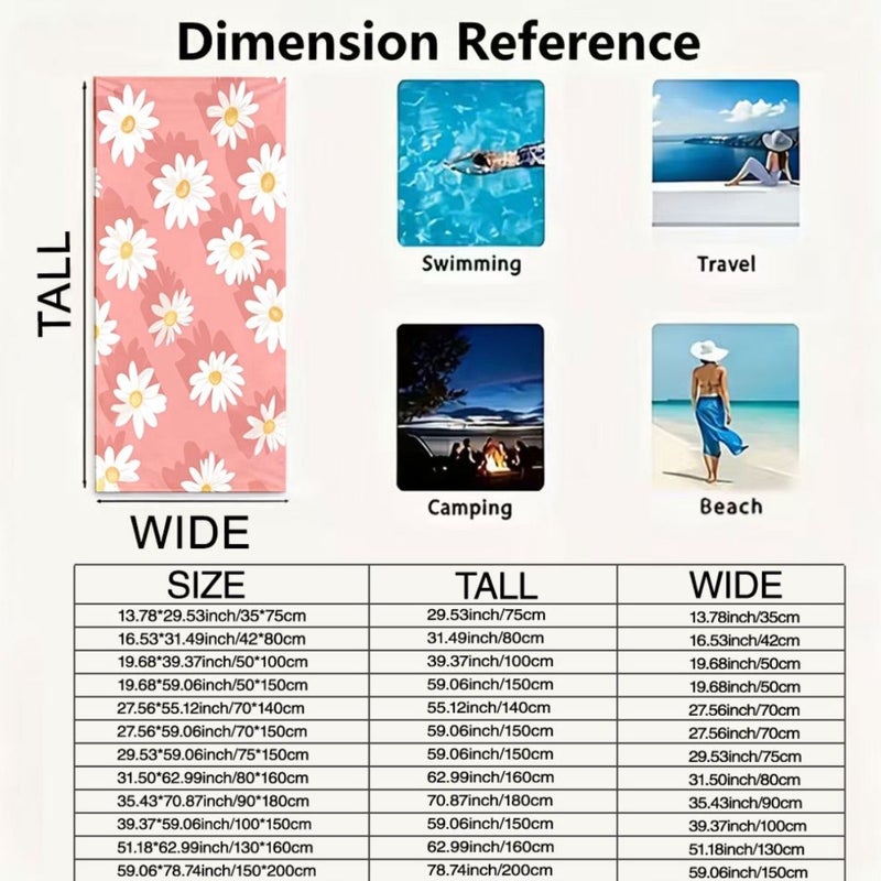 Pink Daisy Beach Towel 50x150cm Soft Lightweight Polyester for Men Women Machine Washable - Image 5