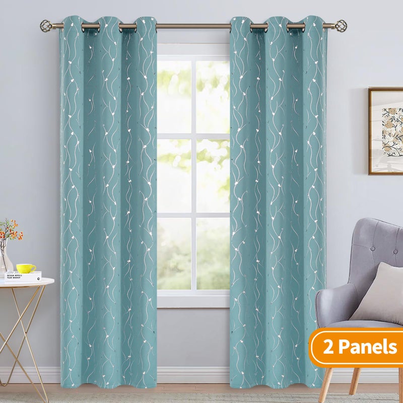 BGment Bgress غرفة الستائر الستائر 84 بوصة طويلة جروميت الستائر تعتيم معزول الحراري مع خط الموجة ونقاط مطبوعة لغرفة النوم 2 لوحات كل 38 × 84 بوصة أكوا - Image 2