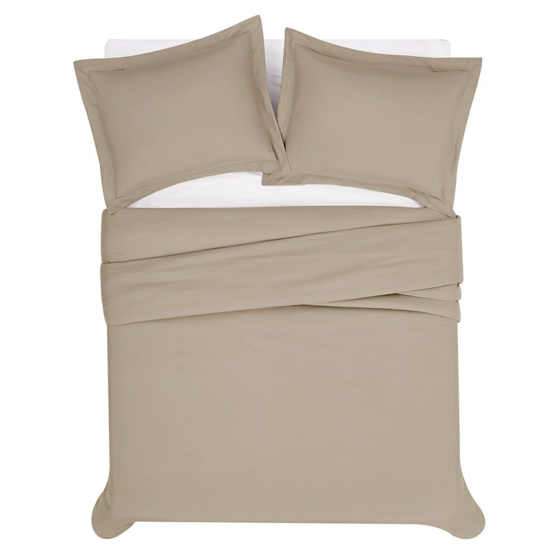 London Fog Garment Washed Solid Duvet Set Khaki Microfiber 3-Piece King Duvet Set, Solid Themed, Adult and Teen, Oeko-TEX Certified - Image 3