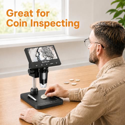 ELIKLIV ميكروسكوب عملات إليكليف 43 شاشة LCD ميكروسكوب رقمي 1000x مكبر عملات مع 8 أضواء LED قابلة للتعديل متوافق مع PC View لنظام WindowsMac EDM4B أسود - Image 3