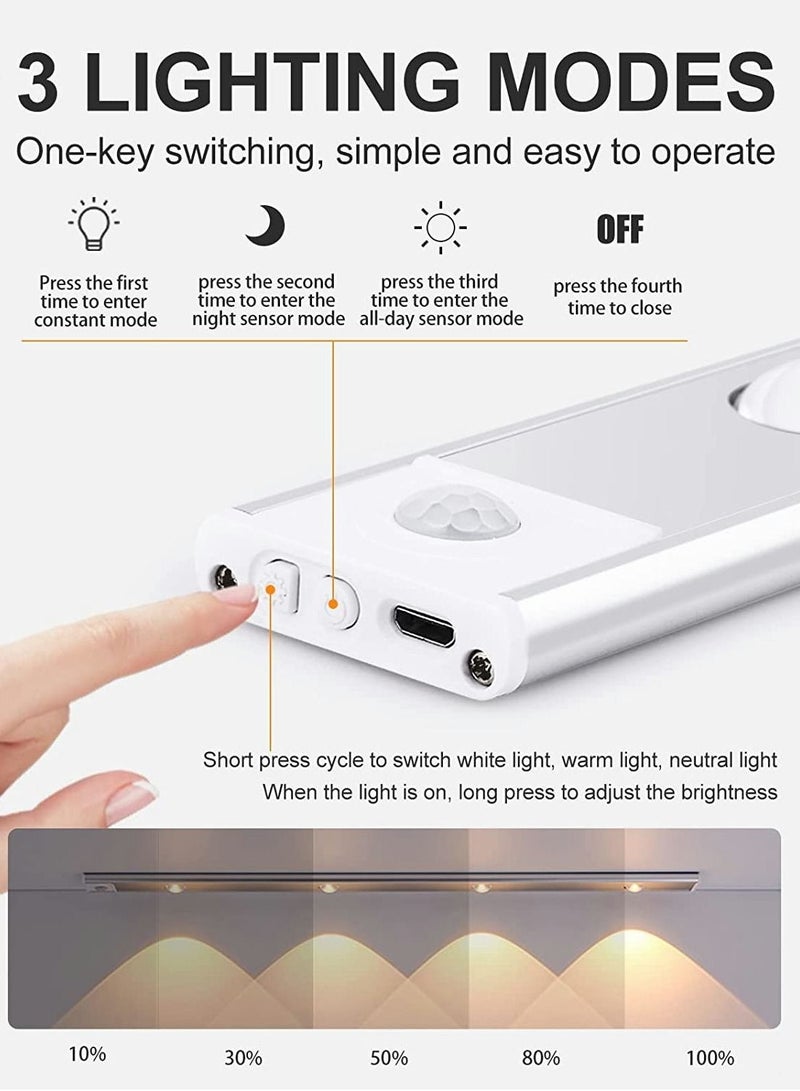 كابتن تيك LED Under Cabinet Wireless Lights Under Counter Closet Lights with Motion Sensor USB Rechargeable Cats Eye Hill Corrugated Night Lights for Indoor Kitchen Closet Stairway White 11.81in 30cm - Image 2