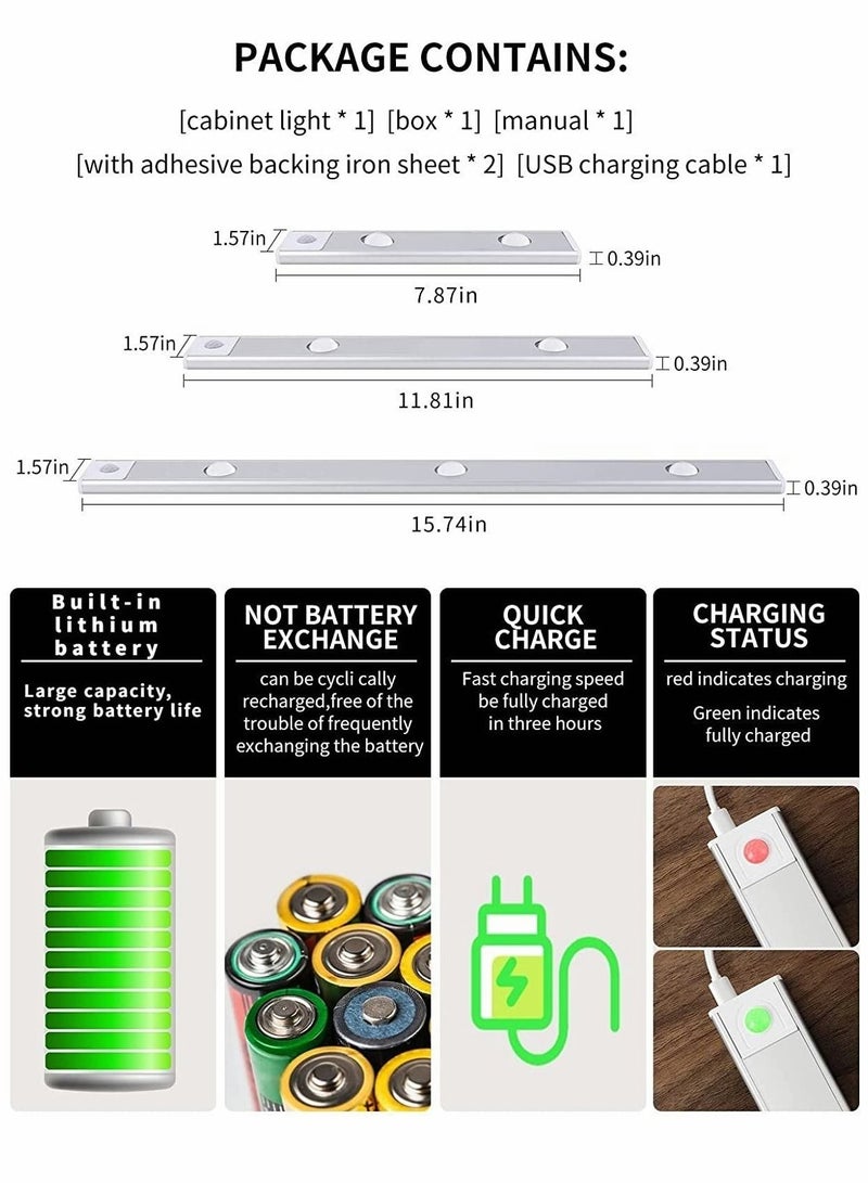 كابتن تيك LED Under Cabinet Wireless Lights Under Counter Closet Lights with Motion Sensor USB Rechargeable Cats Eye Hill Corrugated Night Lights for Indoor Kitchen Closet Stairway White 11.81in 30cm - Image 5
