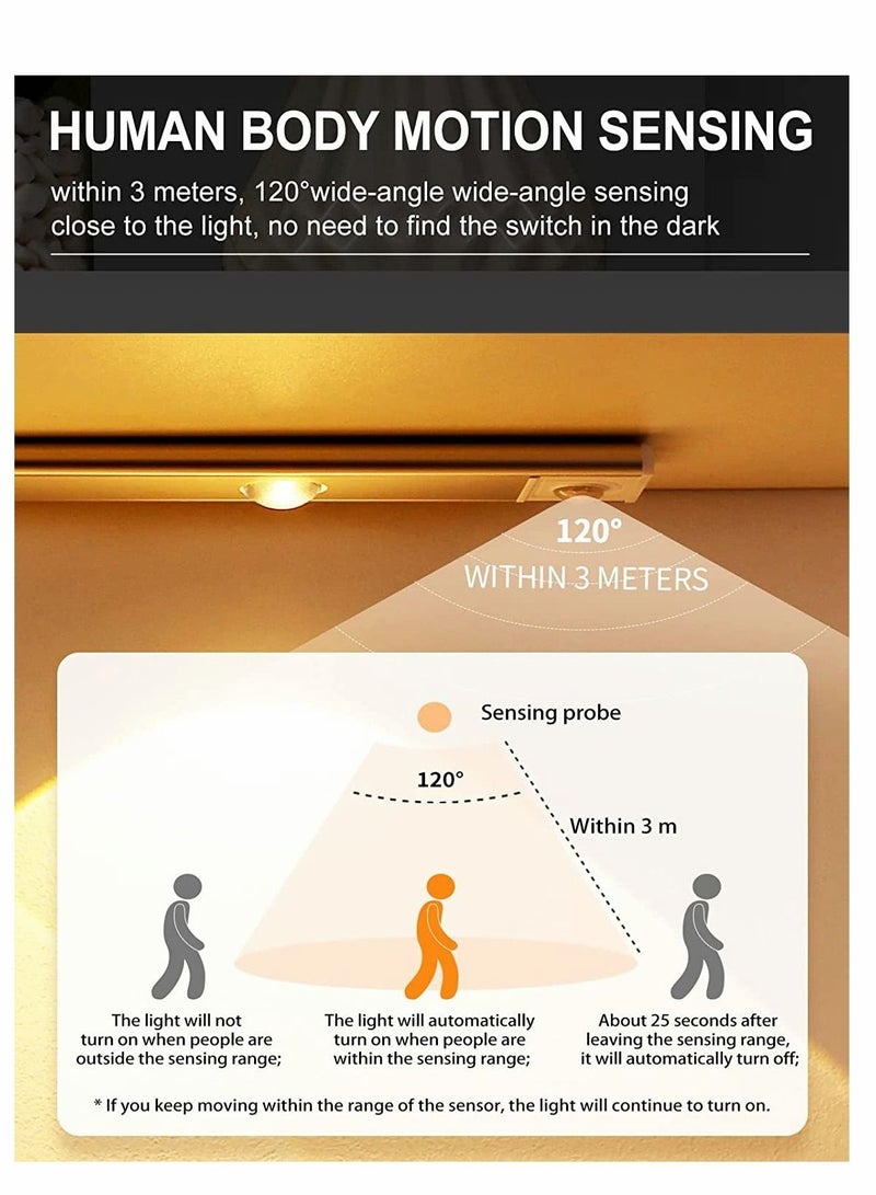 كابتن تيك LED Under Cabinet Wireless Lights Under Counter Closet Lights with Motion Sensor USB Rechargeable Cats Eye Hill Corrugated Night Lights for Indoor Kitchen Closet Stairway White 11.81in 30cm - Image 4