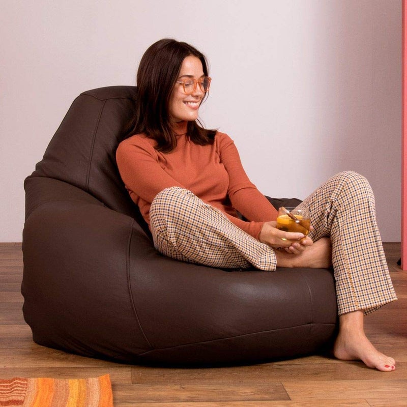 PAWSOME Bean Bag Cover Leatherette Brown Sofa Cover Chair Sturdy Zipper Recliner Bean Bag Cover Organizing Storage Water Resistant Furniture No Filler Only Cover - Image 1