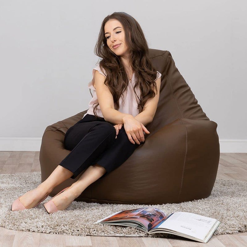 PAWSOME Bean Bag Cover Leatherette Brown Sofa Cover Chair Sturdy Zipper Recliner Bean Bag Cover Organizing Storage Water Resistant Furniture No Filler Only Cover - Image 2