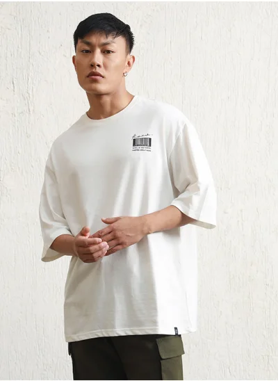 هوبرهولمي White Graphic Printed Relaxed Fit T-shirt for Men, 100% Cotton Jersey