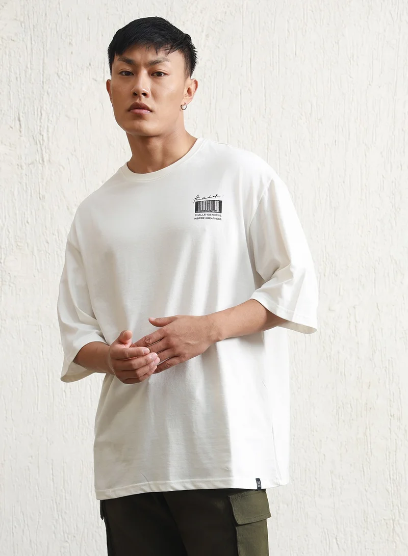 هوبرهولمي White Graphic Printed Relaxed Fit T-shirt for Men, 100% Cotton Jersey