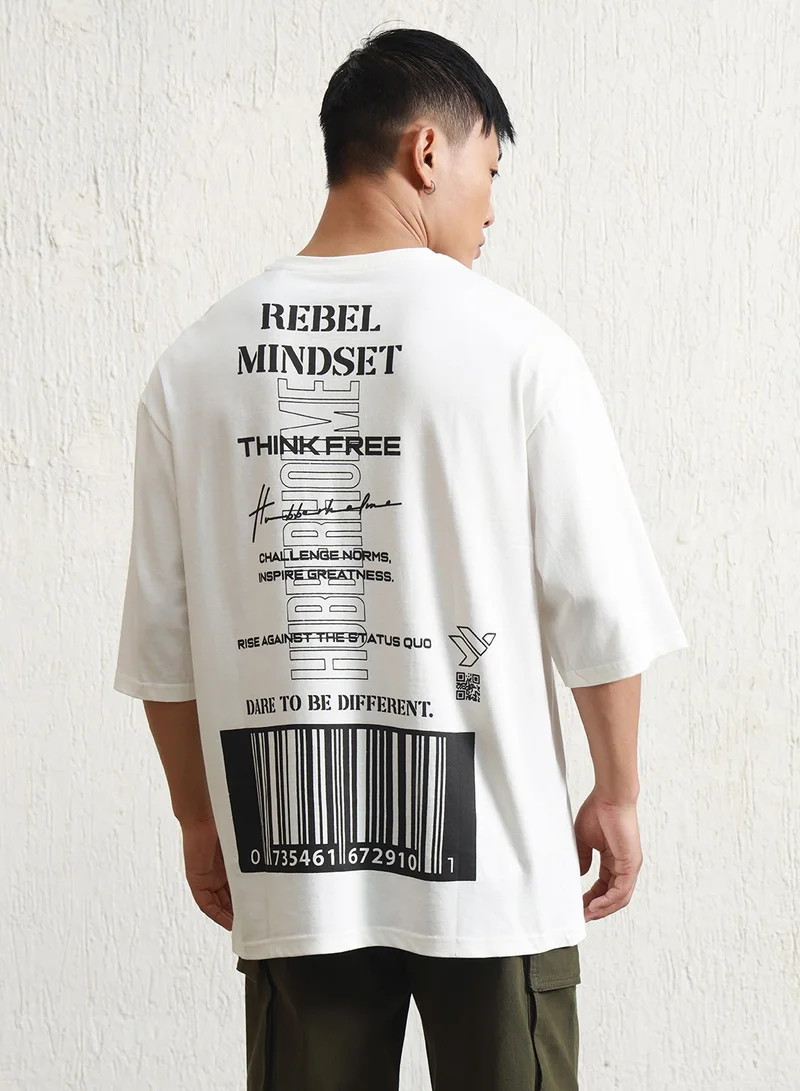 هوبرهولمي White Graphic Printed Relaxed Fit T-shirt for Men, 100% Cotton Jersey