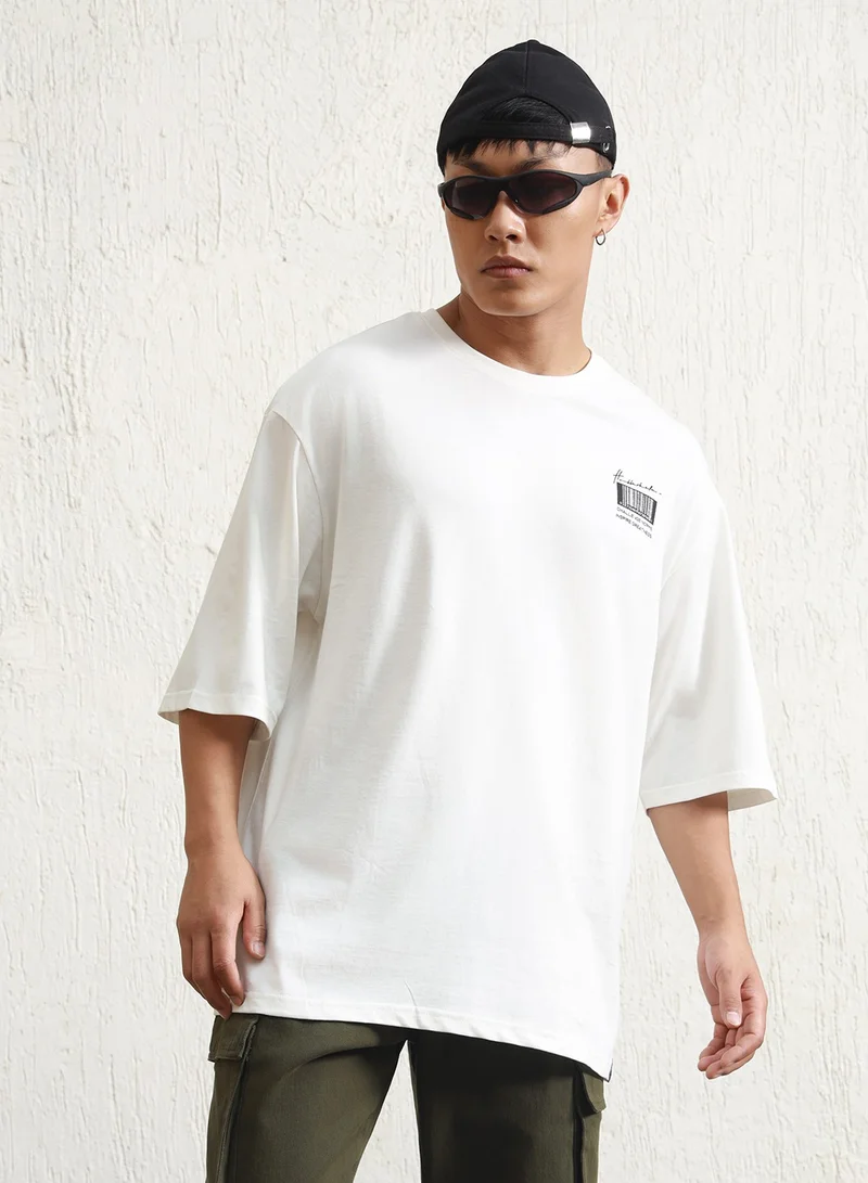 هوبرهولمي White Graphic Printed Relaxed Fit T-shirt for Men, 100% Cotton Jersey