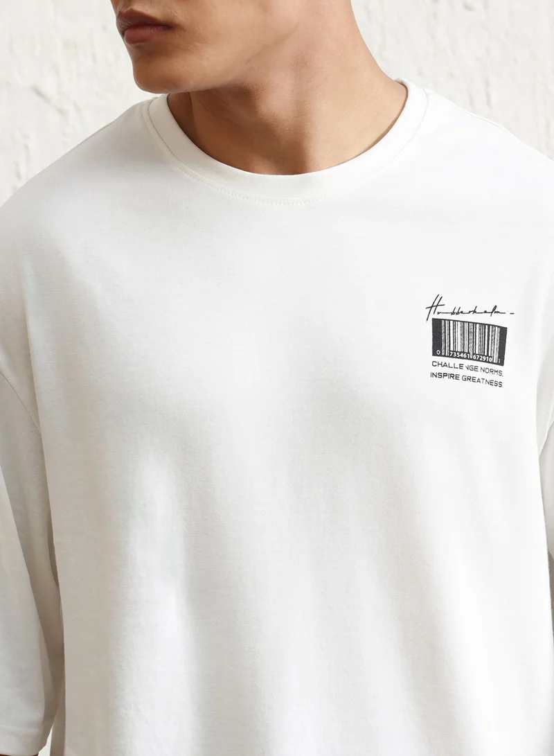 هوبرهولمي White Graphic Printed Relaxed Fit T-shirt for Men, 100% Cotton Jersey