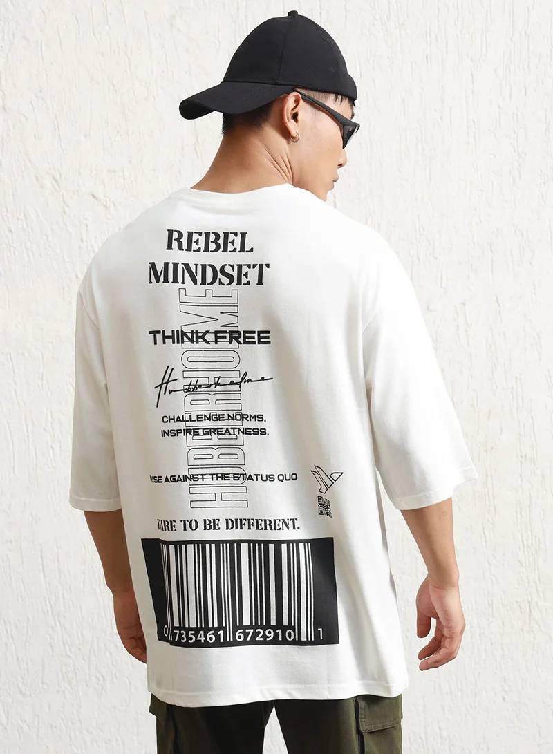 هوبرهولمي White Graphic Printed Relaxed Fit T-shirt for Men, 100% Cotton Jersey