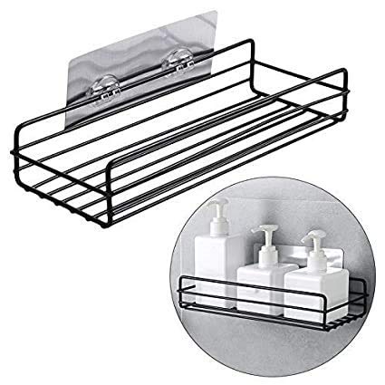 Luxansa Self Adhesive Wall Mounted Kitchen Storage Hanging Rack Basket with Tissue Holder and Kitchen Towel Holder Wardrobe Hanging Organizer Bathroom Storage Accessories - Black (Plain Rack) - Image 4