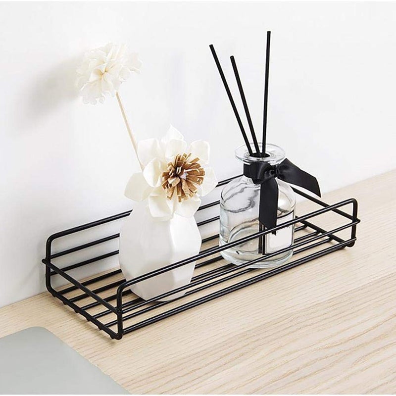 Luxansa Self Adhesive Wall Mounted Kitchen Storage Hanging Rack Basket with Tissue Holder and Kitchen Towel Holder Wardrobe Hanging Organizer Bathroom Storage Accessories - Black (Plain Rack) - Image 3
