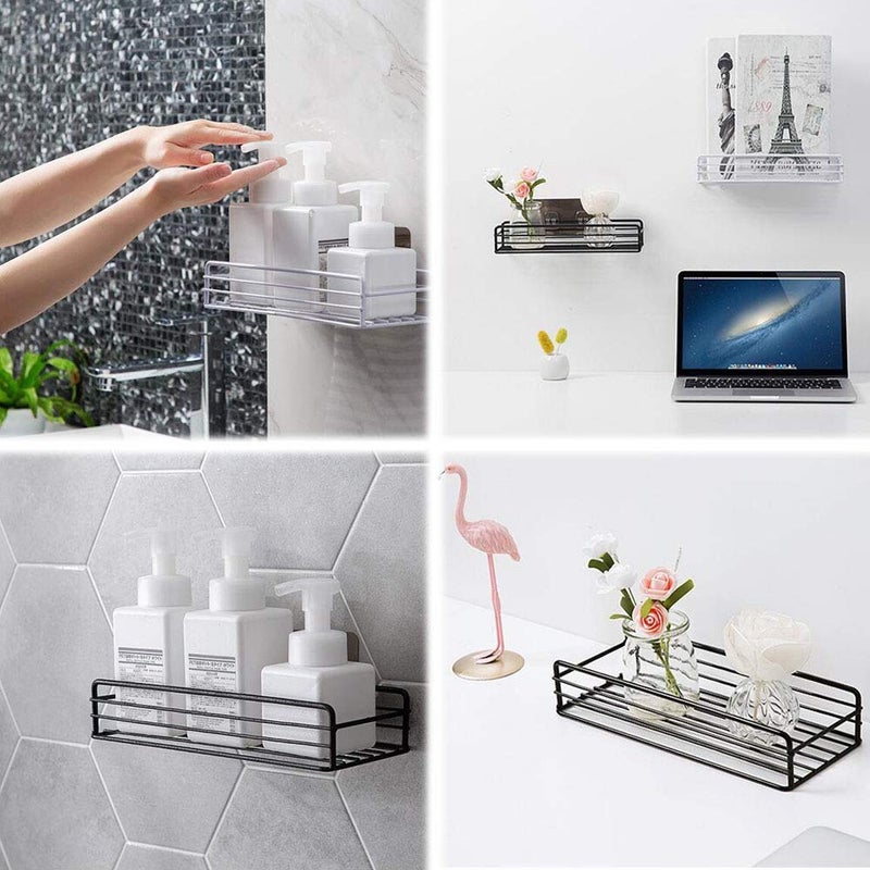 Luxansa Self Adhesive Wall Mounted Kitchen Storage Hanging Rack Basket with Tissue Holder and Kitchen Towel Holder Wardrobe Hanging Organizer Bathroom Storage Accessories - Black (Plain Rack) - Image 5