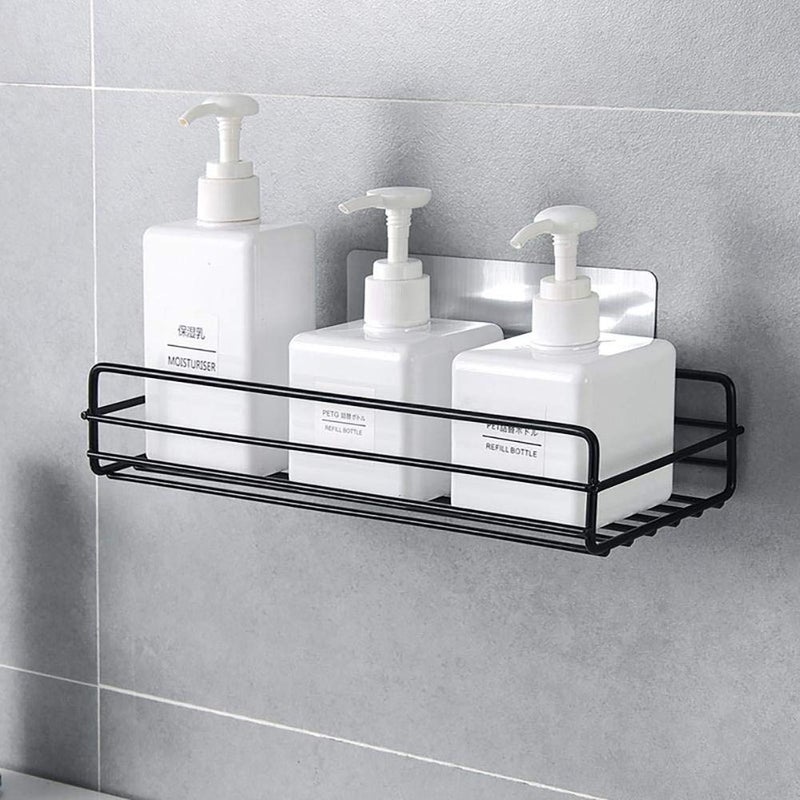 Luxansa Self Adhesive Wall Mounted Kitchen Storage Hanging Rack Basket with Tissue Holder and Kitchen Towel Holder Wardrobe Hanging Organizer Bathroom Storage Accessories - Black (Plain Rack) - Image 2
