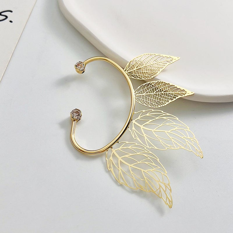 ofeankri European and American Style Minimalist Fashion Flash Diamond Hollow Leaf Ear Cuff Earrings for Non-Pierced Ears - Image 3