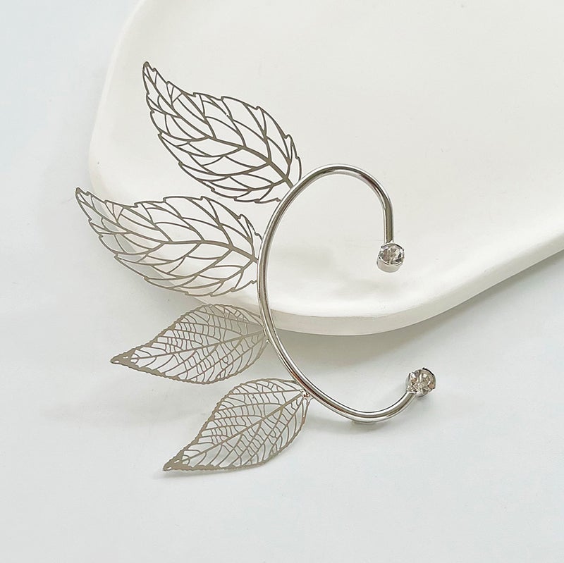 ofeankri European and American Style Minimalist Fashion Flash Diamond Hollow Leaf Ear Cuff Earrings for Non-Pierced Ears - Image 4