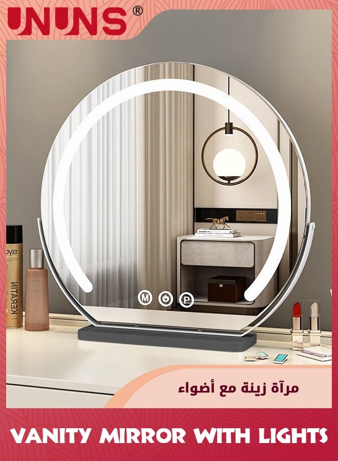 يو إن يو إن أس Vanity Mirror With Lights,17.8(45cm) Semicircle LED Makeup Mirror,Smart Touch Control Dimmable 3 Modes Light 360°Rotation,LED Mirror Makeup Mirror With Lights For Bedroom Tabletop,White - Image 5