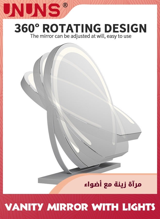 يو إن يو إن أس Vanity Mirror With Lights,17.8(45cm) Semicircle LED Makeup Mirror,Smart Touch Control Dimmable 3 Modes Light 360°Rotation,LED Mirror Makeup Mirror With Lights For Bedroom Tabletop,White - Image 4