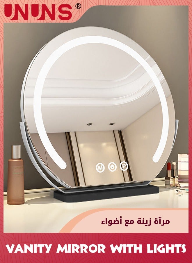 يو إن يو إن أس Vanity Mirror With Lights,17.8(45cm) Semicircle LED Makeup Mirror,Smart Touch Control Dimmable 3 Modes Light 360°Rotation,LED Mirror Makeup Mirror With Lights For Bedroom Tabletop,White - Image 2