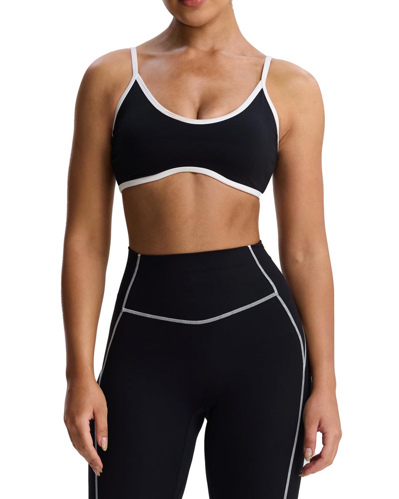 Aoxjox Women's Color Block Workout Sports Bras Fitness Lexi Lined Strappy Bra Athletic Yoga Crop Tank (Black and White, Medium) - Image 1