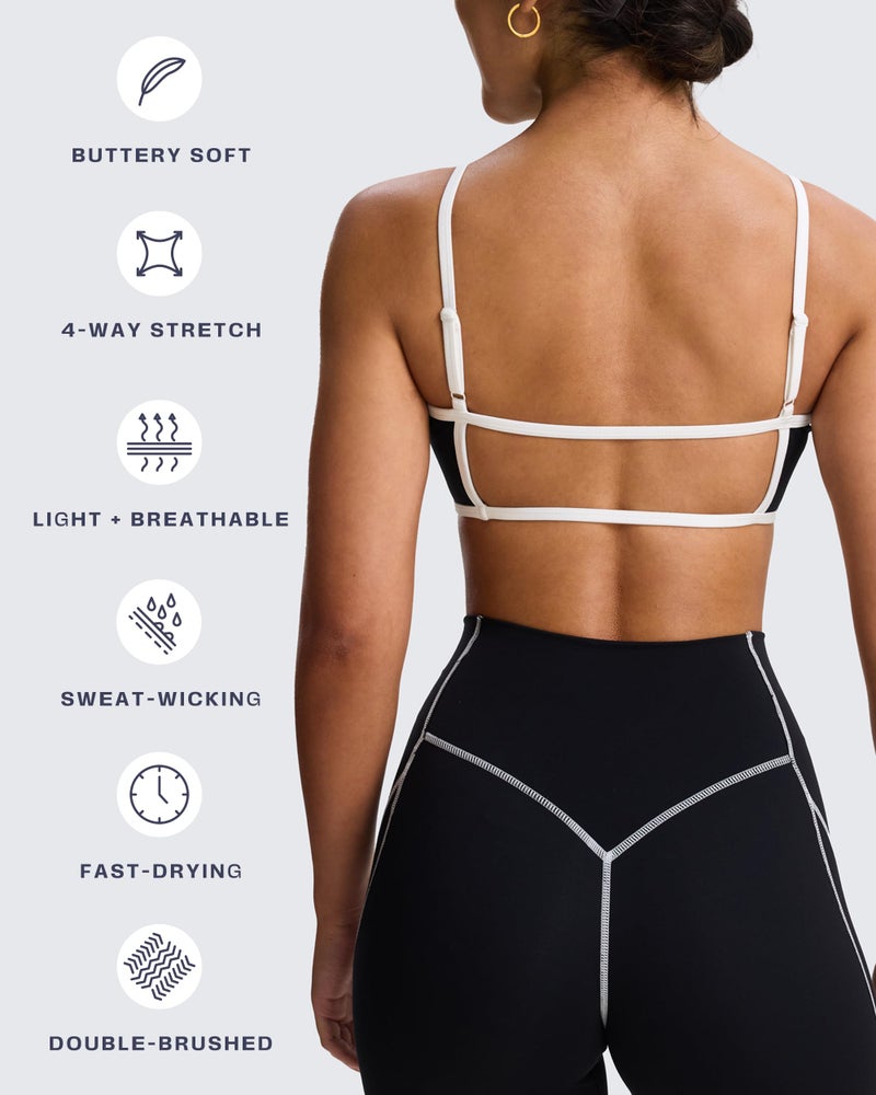Aoxjox Women's Color Block Workout Sports Bras Fitness Lexi Lined Strappy Bra Athletic Yoga Crop Tank (Black and White, Medium) - Image 4