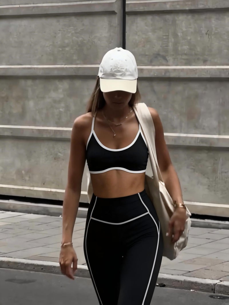 Aoxjox Women's Color Block Workout Sports Bras Fitness Lexi Lined Strappy Bra Athletic Yoga Crop Tank (Black and White, Medium) - Image 2