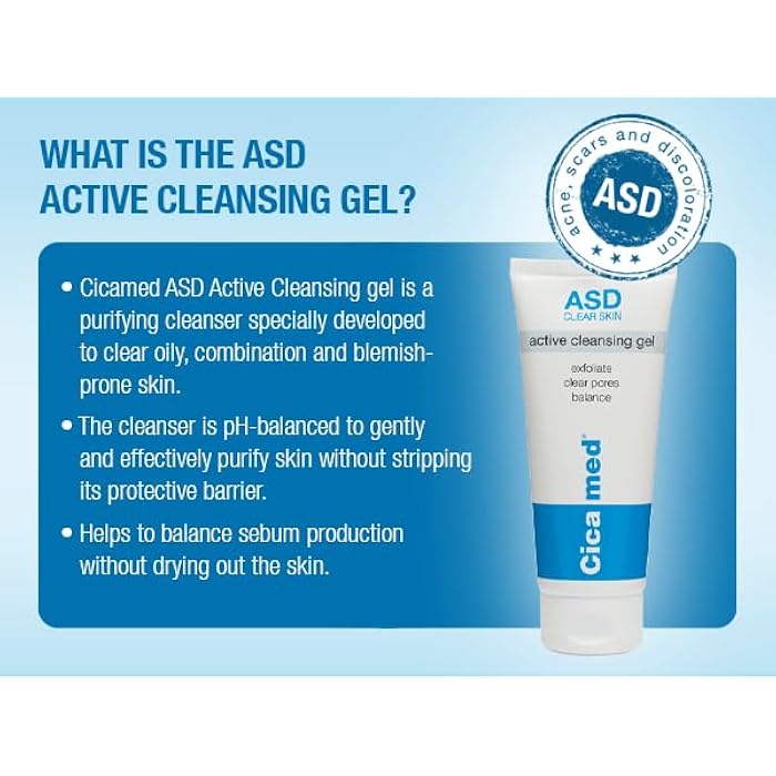 Cicamed ASD Acne Cleansing Gel - Cleanser with Glycolic & Salicylic Acid for Oily & Blemish-Prone Skin - Gentle Face Wash to Exfoliate & Unclog Pores - 3.4 fl. oz (100 ml) - Image 5