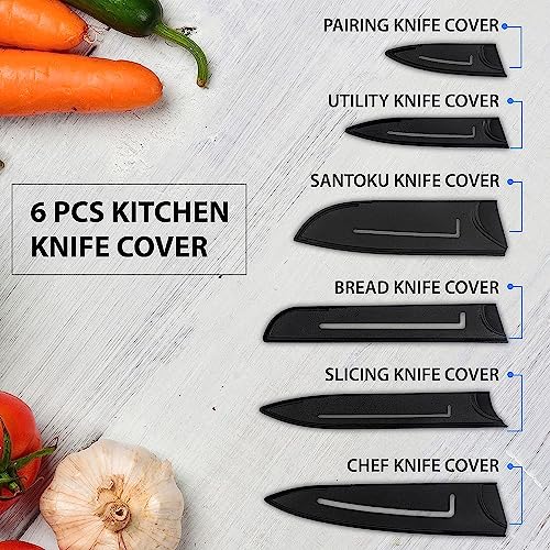 Rylan 6 Pcs Kitchen Knife Set With Covers, High Carbon Stainless Steel Black Coated Chef, Utility, Sontuku, Bread, and Paring Knives (Black) - Image 5