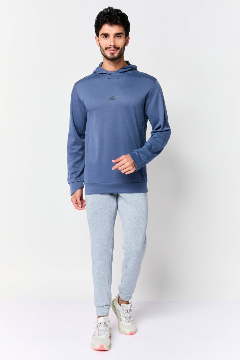 Adidas هودي يوغا للرجال بقصة عادية بأكمام طويلة، أزرق رمادي - Image 3