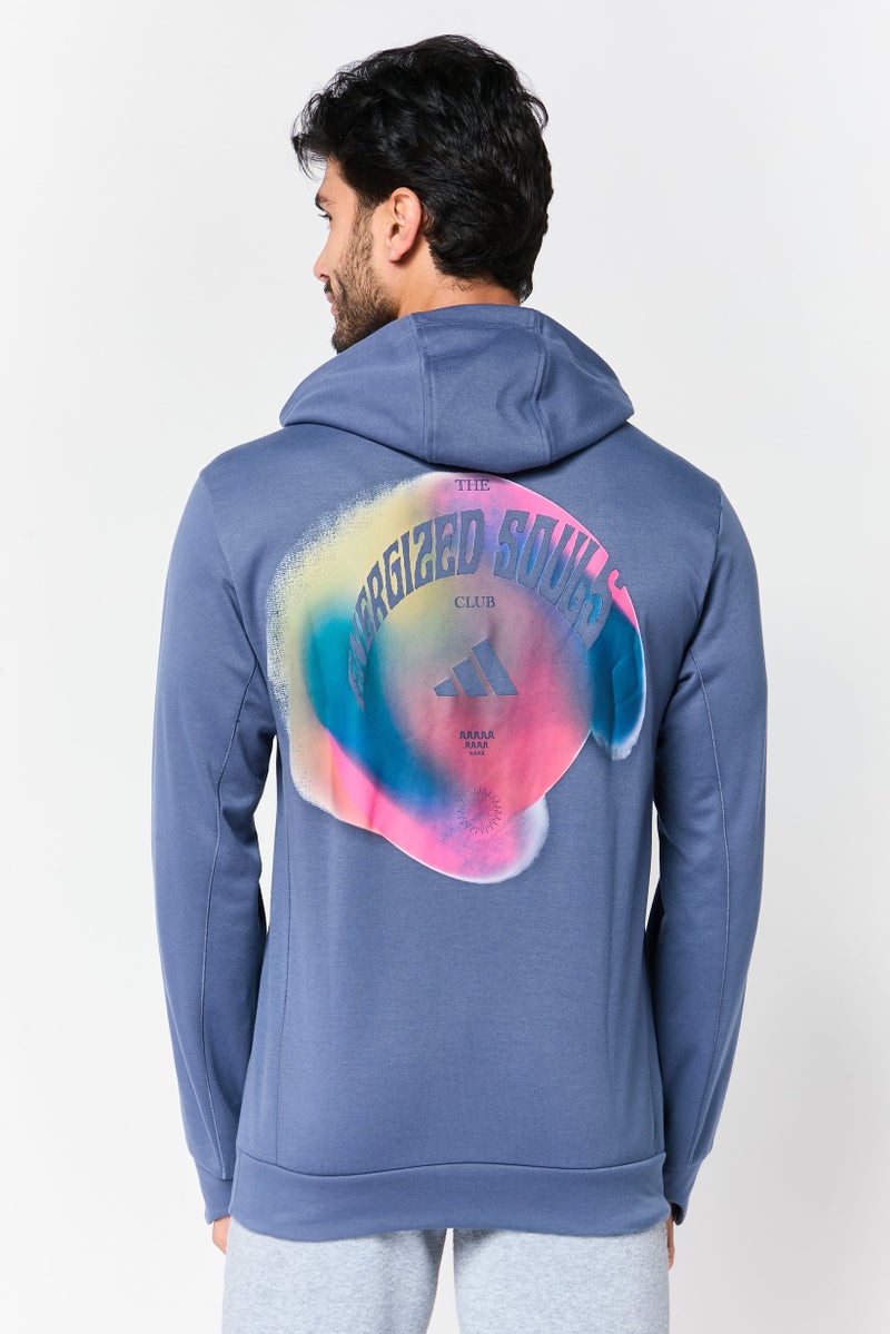 Adidas هودي يوغا للرجال بقصة عادية بأكمام طويلة، أزرق رمادي - Image 4