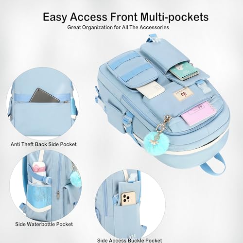 Hidds Laptop Backpacks 15.6 Inch College Backpack Elementary Middle High School Bag Large Cute Bookbags Anti Theft Travel Back Pack Casual Daypack Kids Book Bag for Teens Girls Women Students-Blue - Image 4