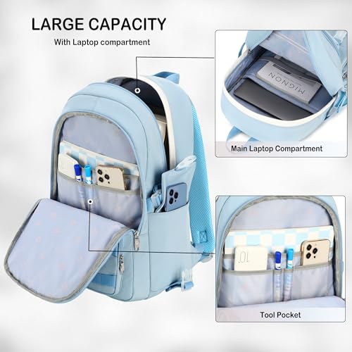 Hidds Laptop Backpacks 15.6 Inch College Backpack Elementary Middle High School Bag Large Cute Bookbags Anti Theft Travel Back Pack Casual Daypack Kids Book Bag for Teens Girls Women Students-Blue - Image 3