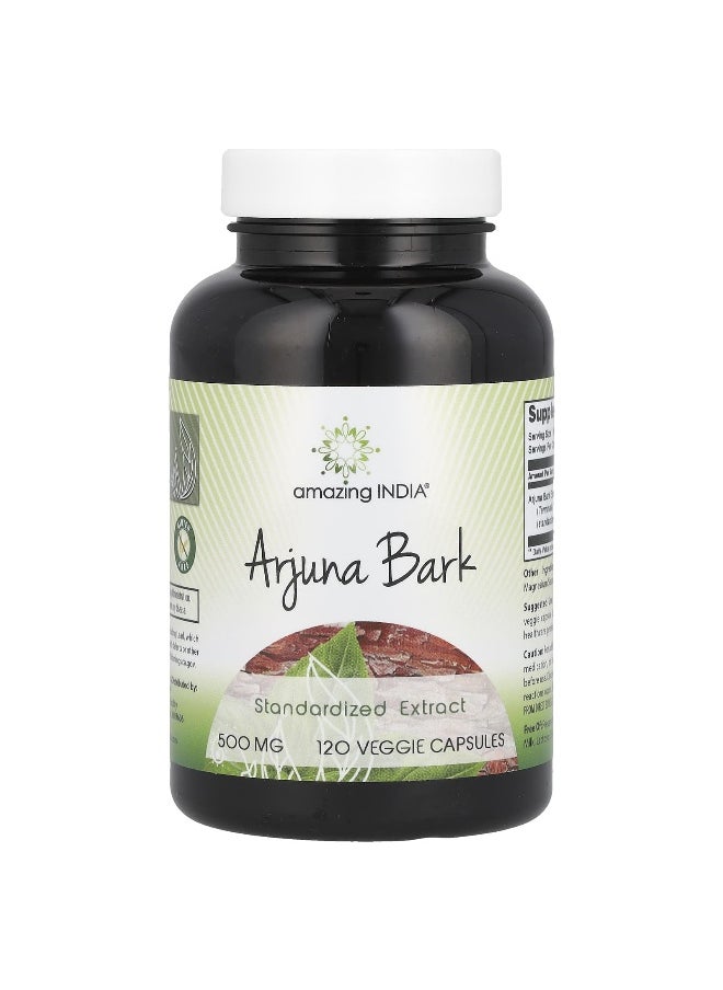Amazing India Amazing India, Arjuna Bark, Standardized Extract, 500 mg, 120 Veggie Capsules  - Image 1