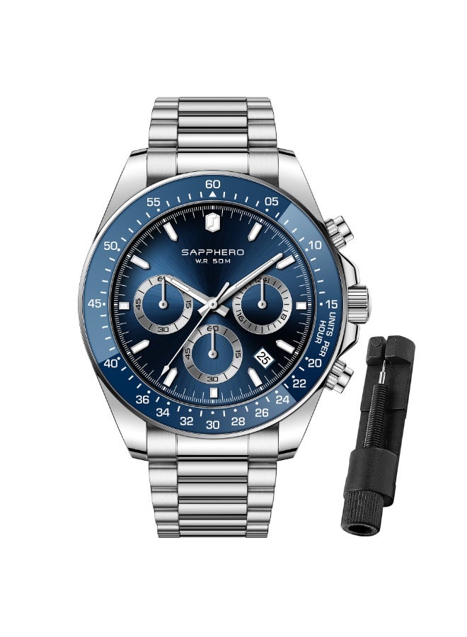 SAPPHERO Mens Watches Analog Quartz Chronograph Stainless Steel Watches for Men 50M Waterproof Men's Wrist Watches with Calendar Luxury Business Work Casual Watch Elegant Gifts for Men - Image 2