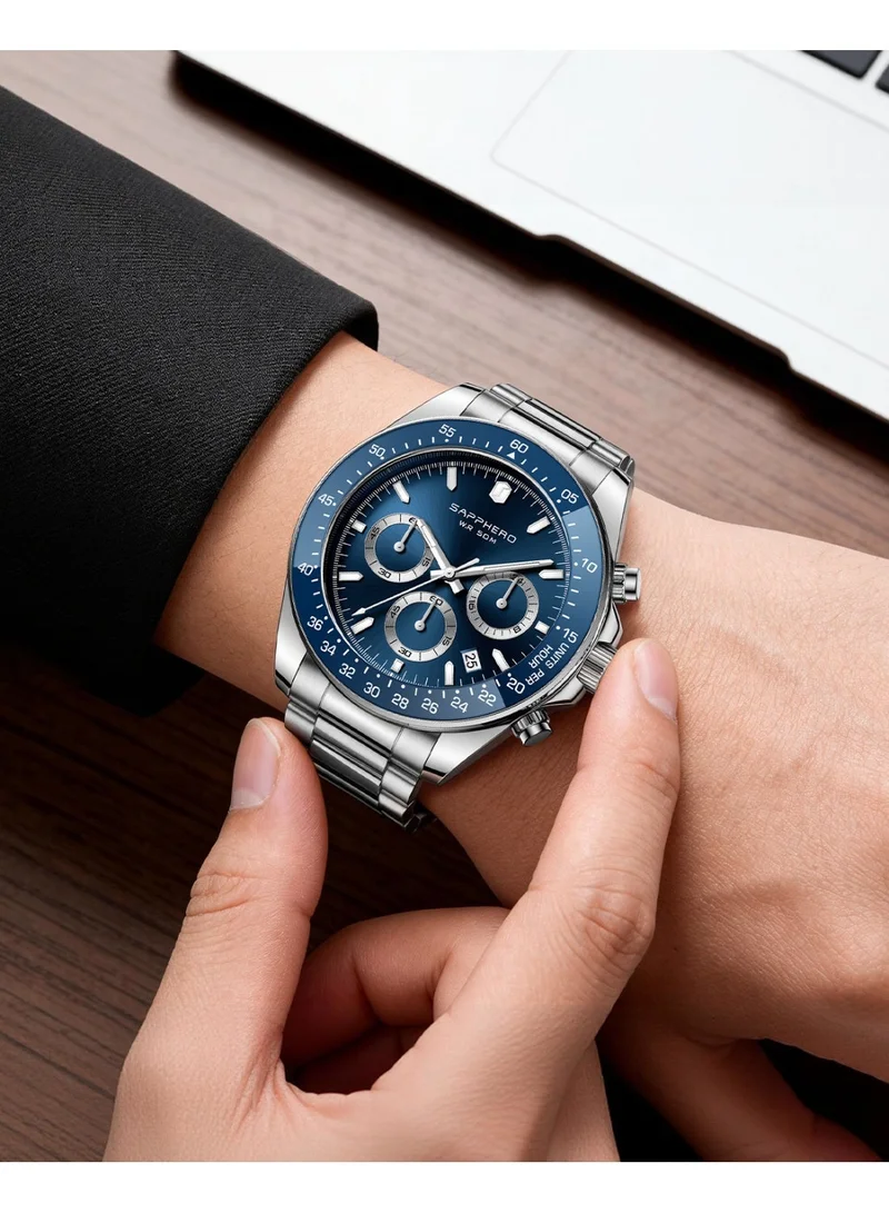 Sapphero SAPPHERO Mens Watches Analog Quartz Chronograph Stainless Steel Watches for Men 50M Waterproof Men's Wrist Watches with Calendar Luxury Business Work Casual Watch Elegant Gifts for Mens