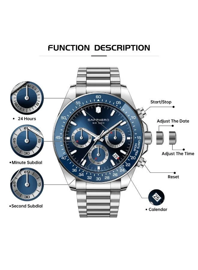 Sapphero  SAPPHERO Mens Watches Analog Quartz Chronograph Stainless Steel Watches for Men 50M Waterproof Men's Wrist Watches with Calendar Luxury Business Work Casual Watch Elegant Gifts for Mens for Men | Best Price UAE