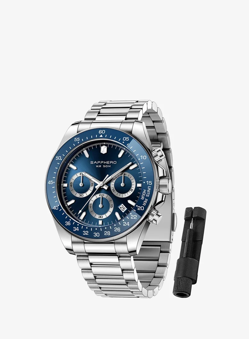 Sapphero SAPPHERO Mens Watches Analog Quartz Chronograph Stainless Steel Watches for Men 50M Waterproof Men's Wrist Watches with Calendar Luxury Business Work Casual Watch Elegant Gifts for Mens