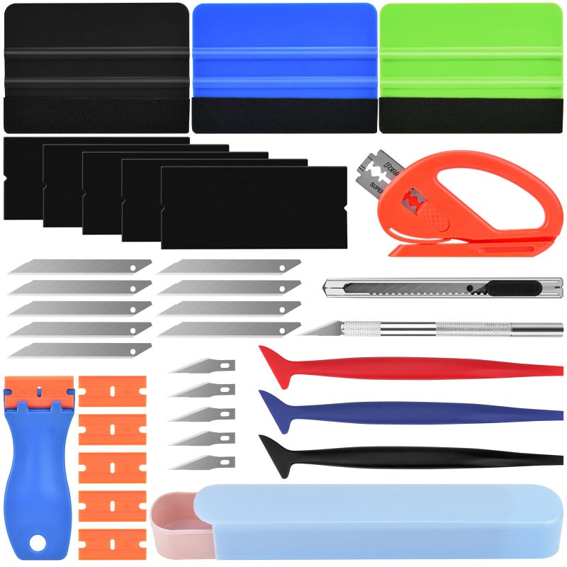 PACETAP Car Vinyl Wrap Tool kit 35pcs Window Tint Tools Kit Including Package Bag Felt Squeegee Edge Trimmer Soft Corner Squeegee Retractable Kinfe and 10Kinfe Blades Carving Knife Cut Knife - Image 3