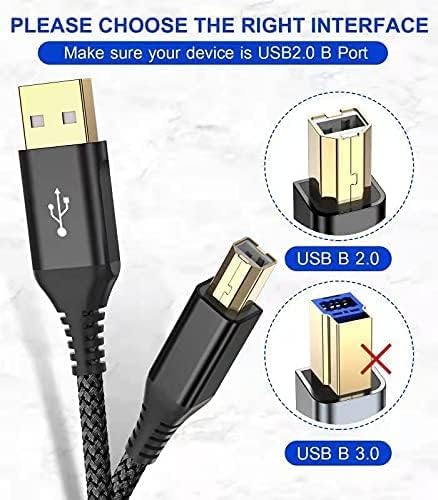 rts (2 Meter / 6.56 Feet) USB Printer Cable, Nylon Braided Gold Plated USB A to Male To USB B 2.0 Cable Cord Compatible with Printers, Scanner For Brother Dell, HP, Epson, Canon, Lexmark, Xerox, Black - Image 4