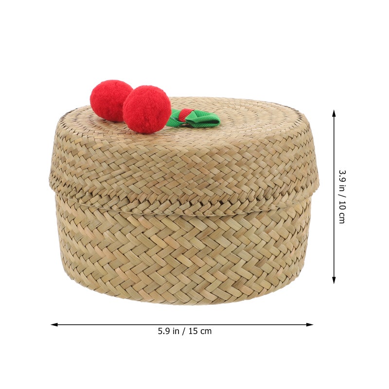 Handmade Woven Flower Basket Box Mini Sundries Container Fruit Basket With Lid - Image 4