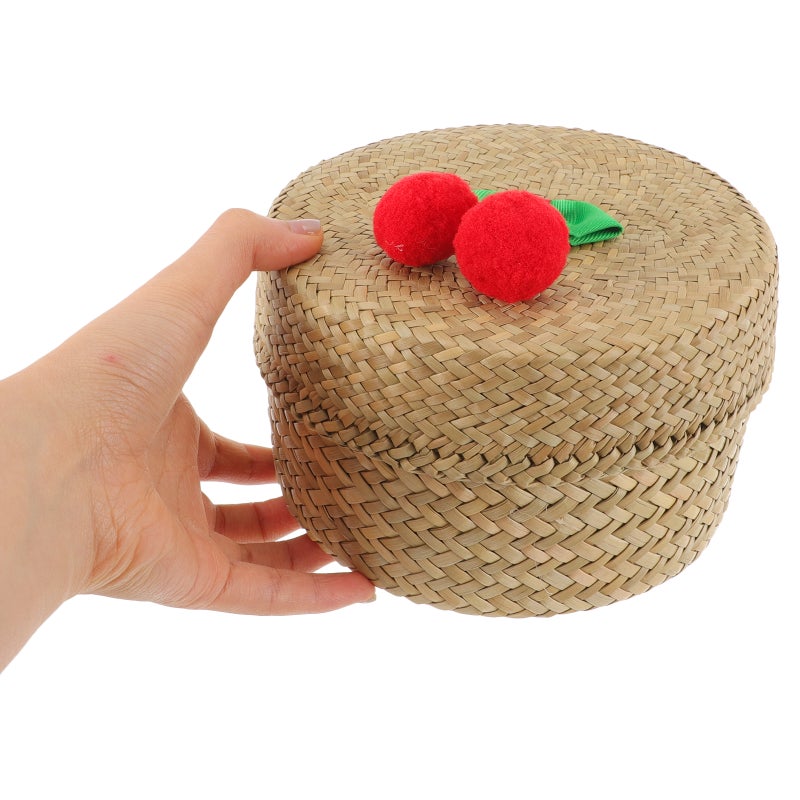 Handmade Woven Flower Basket Box Mini Sundries Container Fruit Basket With Lid - Image 3