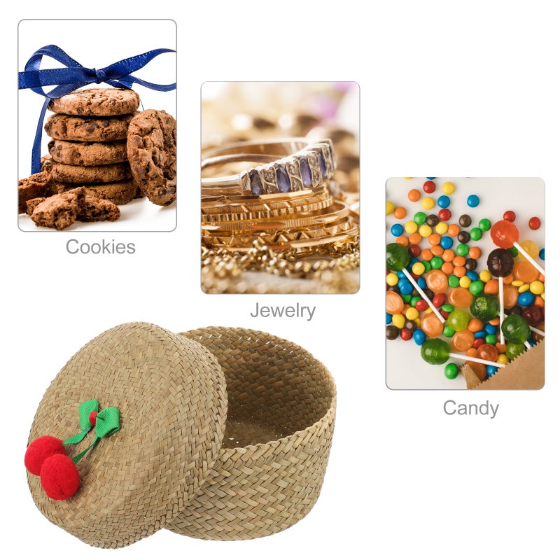 Handmade Woven Flower Basket Box Mini Sundries Container Fruit Basket With Lid - Image 2