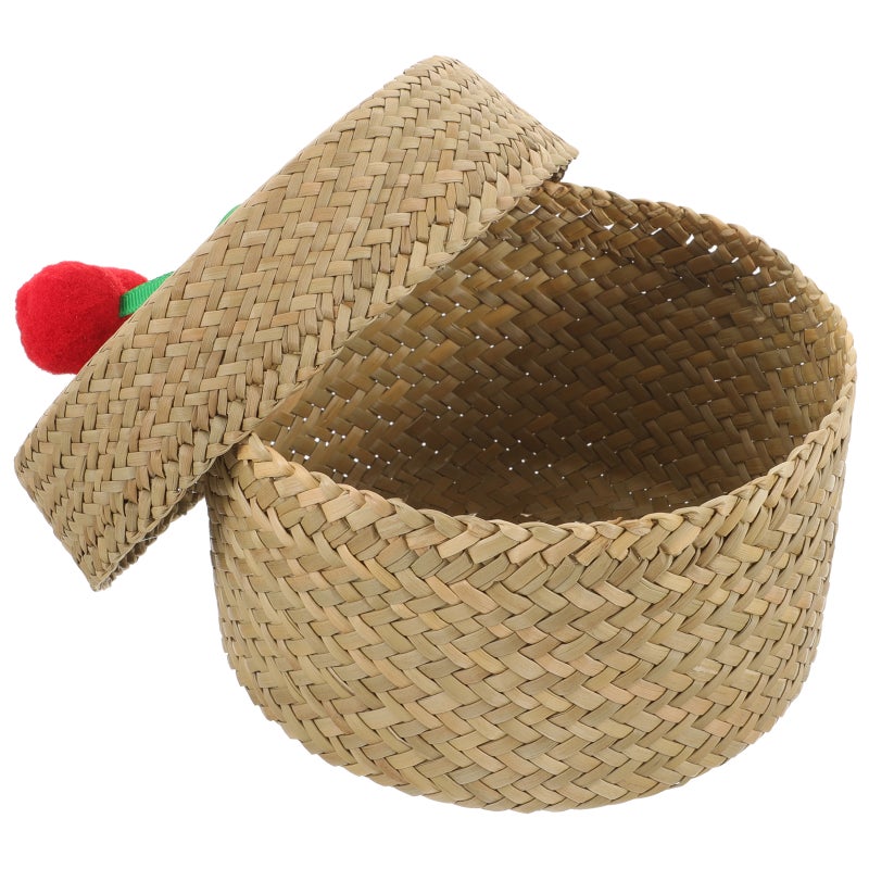 Handmade Woven Flower Basket Box Mini Sundries Container Fruit Basket With Lid - Image 5