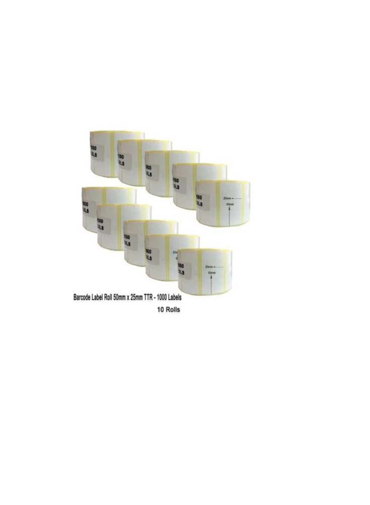 Office Maker 10-Piece Barcode Label Roll White Model Number : Barcode Labels 50.8mm x 25.4mm TTR 10 Pieces - Image 1