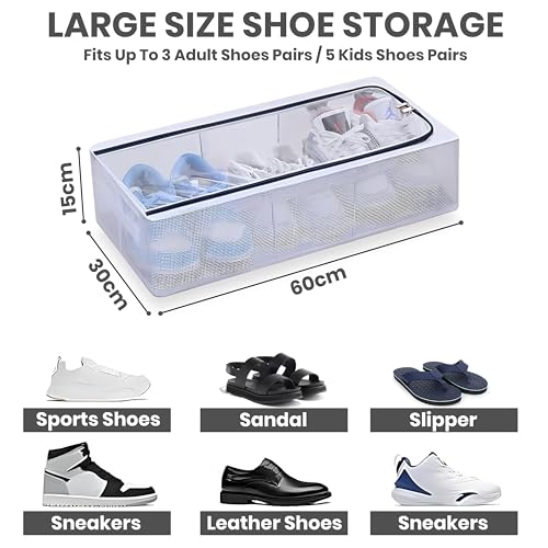 JD FRESH Shoe Storage organizer/Foldable shoe Storage Box/Plastic Stackable Shoe Rack/Under Bed Shoe Storage Organizer/Shoe Rack for Space Saving with Handle & Zippers for Men, Women (Pack of 1) - Image 2