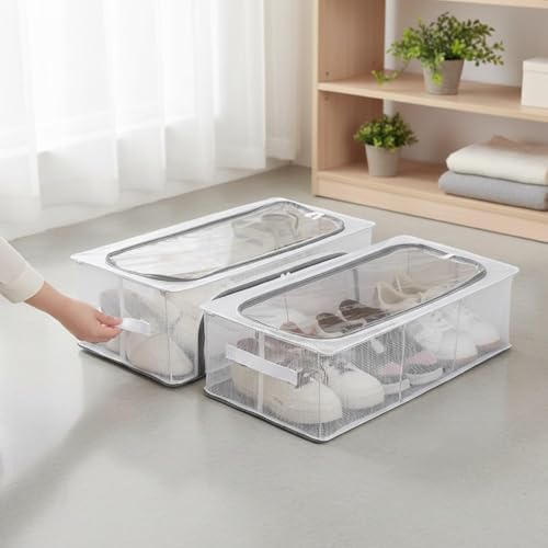 JD FRESH Shoe Storage organizer/Foldable shoe Storage Box/Plastic Stackable Shoe Rack/Under Bed Shoe Storage Organizer/Shoe Rack for Space Saving with Handle & Zippers for Men, Women (Pack of 1) - Image 1
