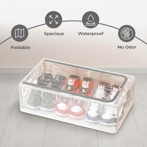 JD FRESH Shoe Storage organizer/Foldable shoe Storage Box/Plastic Stackable Shoe Rack/Under Bed Shoe Storage Organizer/Shoe Rack for Space Saving with Handle & Zippers for Men, Women (Pack of 1) - Image 4