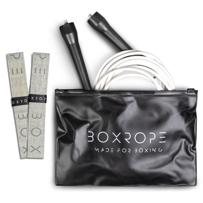 BOXROPE, A Jump Rope Made For Boxing, Tangle-Free, 15% Heavier Than A Normal PVC Rope, Adjustable, Includes Grip Tapes For More Grip, Premium Quality (White (Up to 6'2ft)) - Image 1