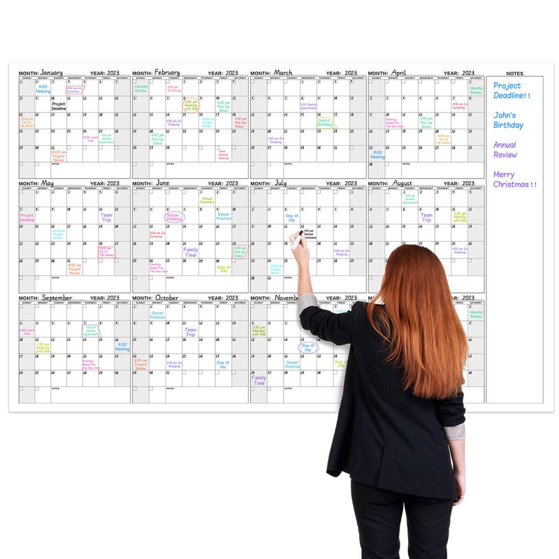 BooQool Large Dry Erase Calendar for Wall â€“ Yearly Wall Calendar Dry Erase, 37" x 57.9", 12-Month Undated Blank Calendar Planner, Reusable Laminated Task Organizer, Great for Office, Classroom, Home - Image 1